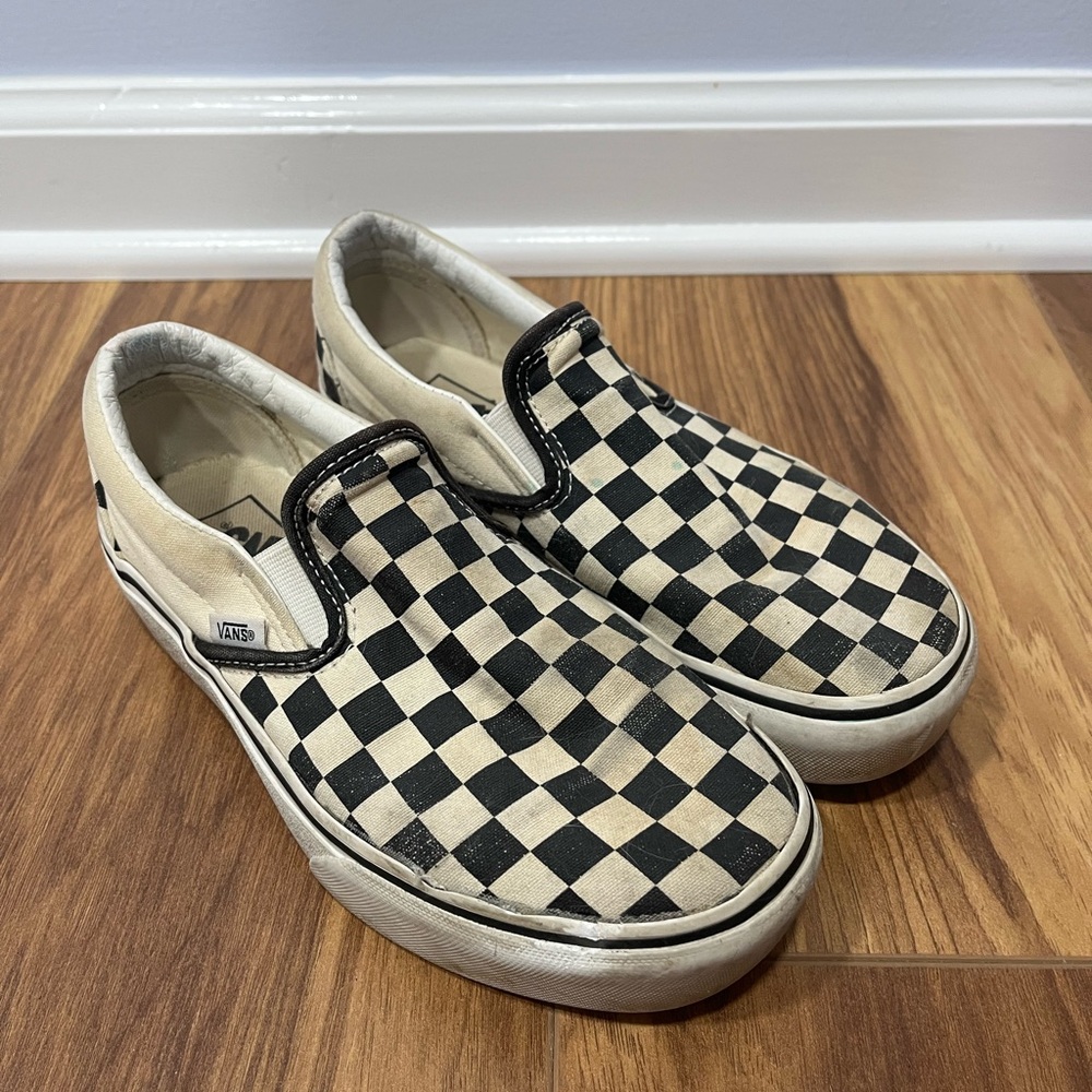 Vans Black and Cream Checkerboard Slip-Ons